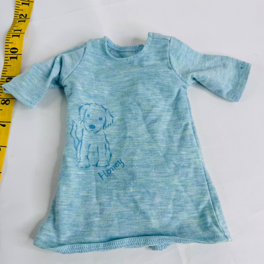 American Girl Doll Pajama Sleep Shirt Light Blue Puppy Honey